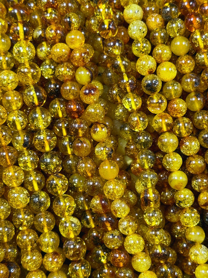 Natural Amber Baltic Gold Gemstone Bead 6mm Round Beads, Gorgeous Natural Amber Golden Orange-Yellow Color Beads, Excellent Quality Full Strand 15.5"