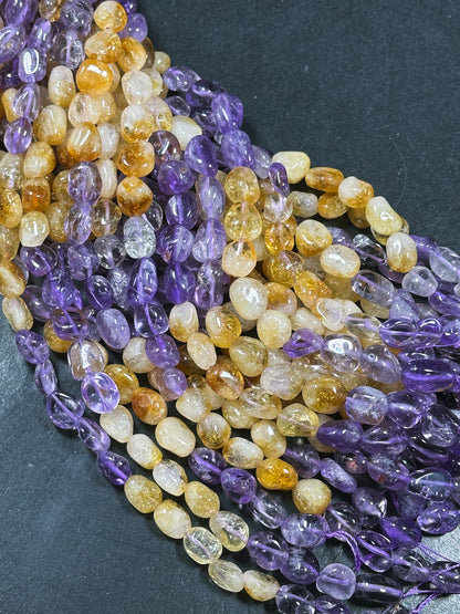 AAA Natural Ametrine Gemstone Bead Freeform Pebble Shape, Gorgeous Natural Purple Orange Color Ametrine Bead, Excellent Quality 15.5" Strand