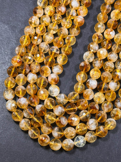 AAA Natural Citrine Gemstone Bead, Faceted 6mm 8mm 10mm Round Beads, Gorgeous Natural Golden Orange Yellow Citrine, Excellent Quality 15.5"