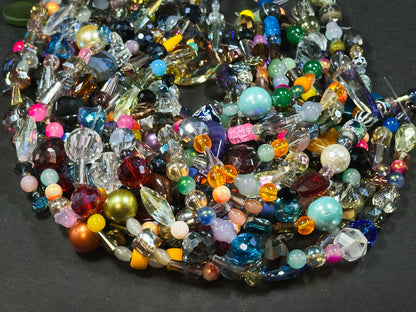 Multicolor Mixed Chinese Crystal Glass Beads, Beautiful Multicolor Mixed Shapes Glass Crystal Loose Craft Jewelry Beads Full Strand 15.5"