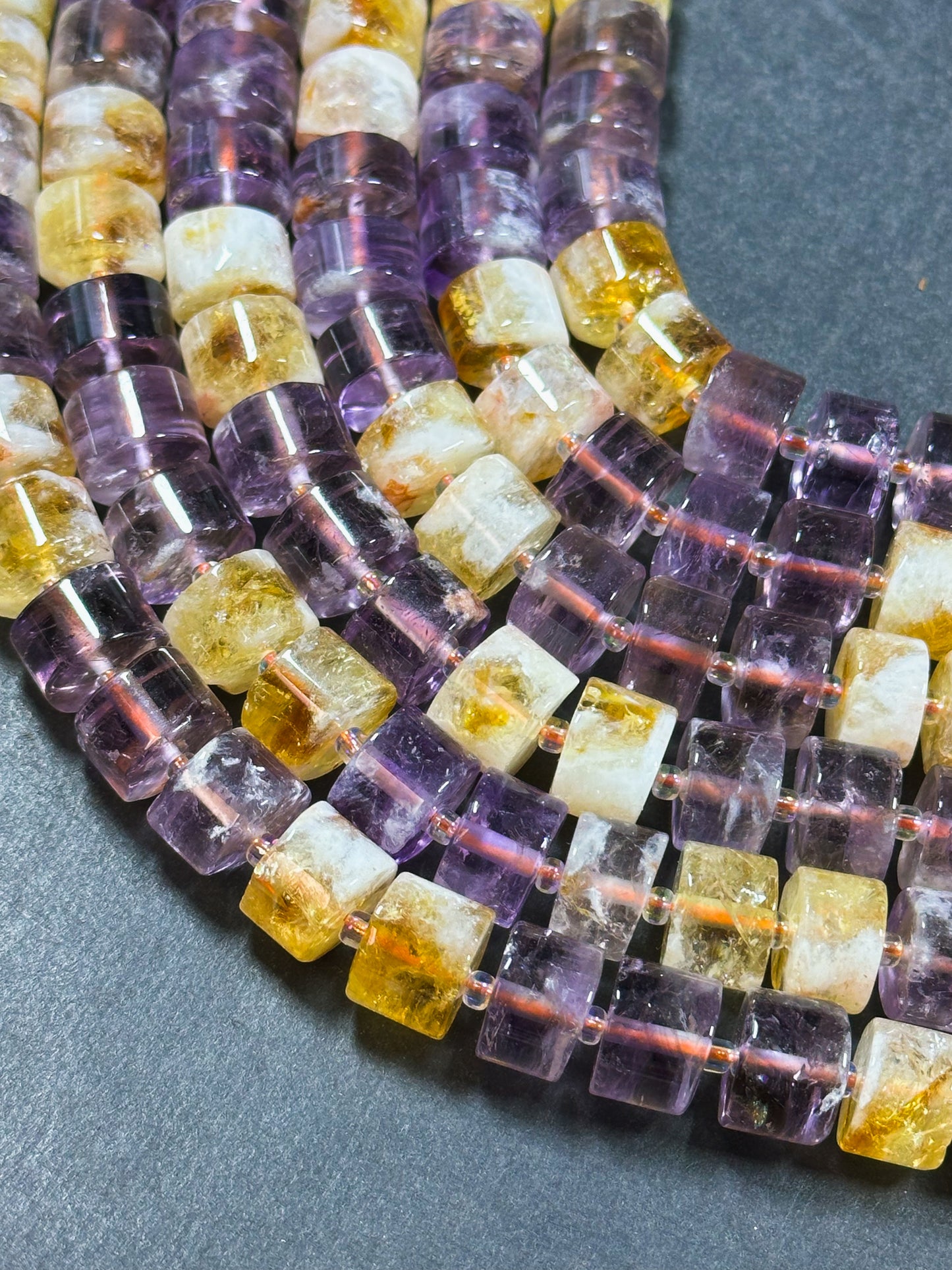 Natural Ametrine Gemstone Beads 11x8mm Cylinder Rondelle Beads, Gorgeous Natural Purple Orange Color Ametrine Beads, Excellent Quality 15.5"