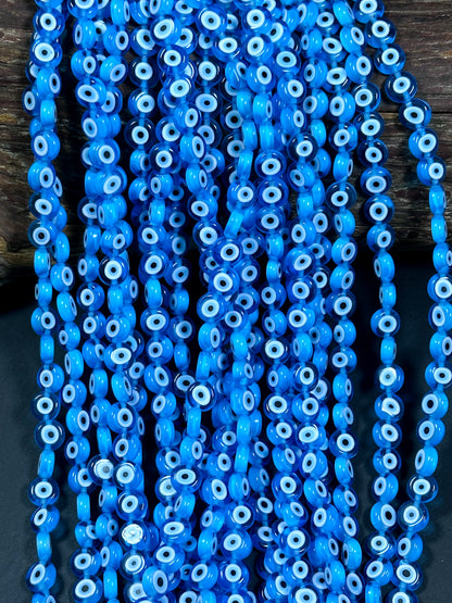 Beautiful Evil Eye Glass Bead 8mm Flat Coin Shape, Beautiful Turquoise Blue w/ Blue Eyes Evil Eye Glass Bead, Religious Amulet Prayer Beads