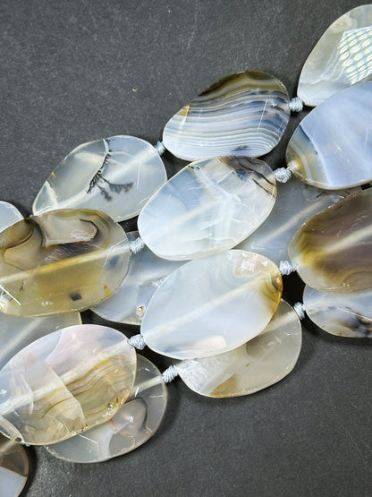 Natural Botswana Agate Gemstone Bead Freeform Faceted Oval Shape, Gorgeous Natural Gray Beige Color Botswana Agate Excellent Quality 15.5"