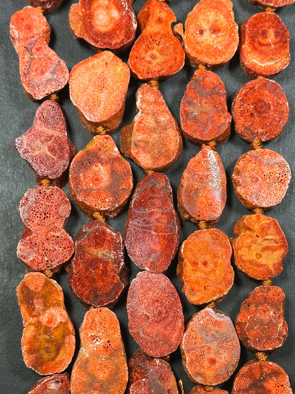 100% Natural Spanish Sponge Coral Gemstone Freeform Oval Shape Beads, Gorgeous Natural Orange Red Color Sponge Coral Gemstone Bead 15.5"