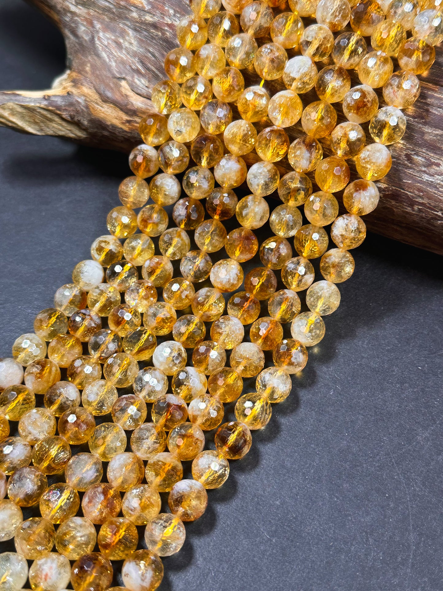 AAA Natural Citrine Gemstone Bead, Faceted 6mm 8mm 10mm Round Beads, Gorgeous Natural Golden Orange Yellow Citrine, Excellent Quality 15.5"