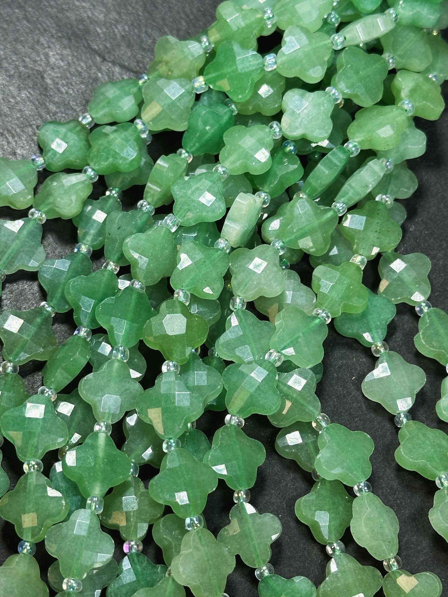 Natural Aventurine Gemstone Bead Faceted 12mm Clover Flower Shape Bead, Gorgeous Natural Green Color Aventurine Stone Beads 15.5" Strand