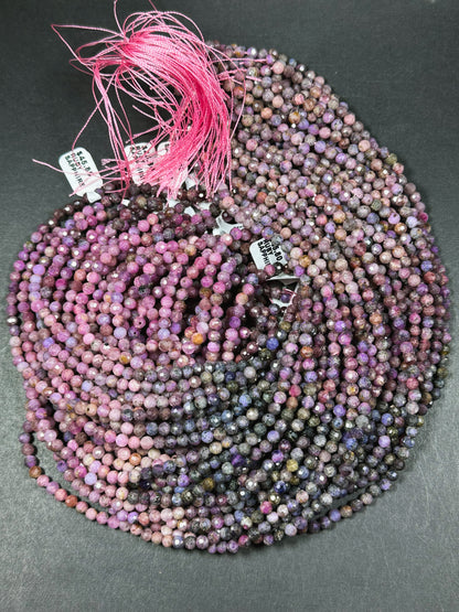 Natural Ruby Sapphire Gemstone Bead Faceted 5mm Round Beads, Beautiful Multicolor Pink Purple Color Ruby Sapphire Beads, Full Strand 15.5"