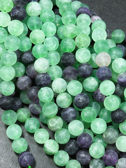 Natural Matte Fluorite Gemstone Bead 4mm 6mm 8mm 10mm 12mm Round Beads, Beautiful Natural Matte Green Purple Fluorite Beads 15.5" Strand