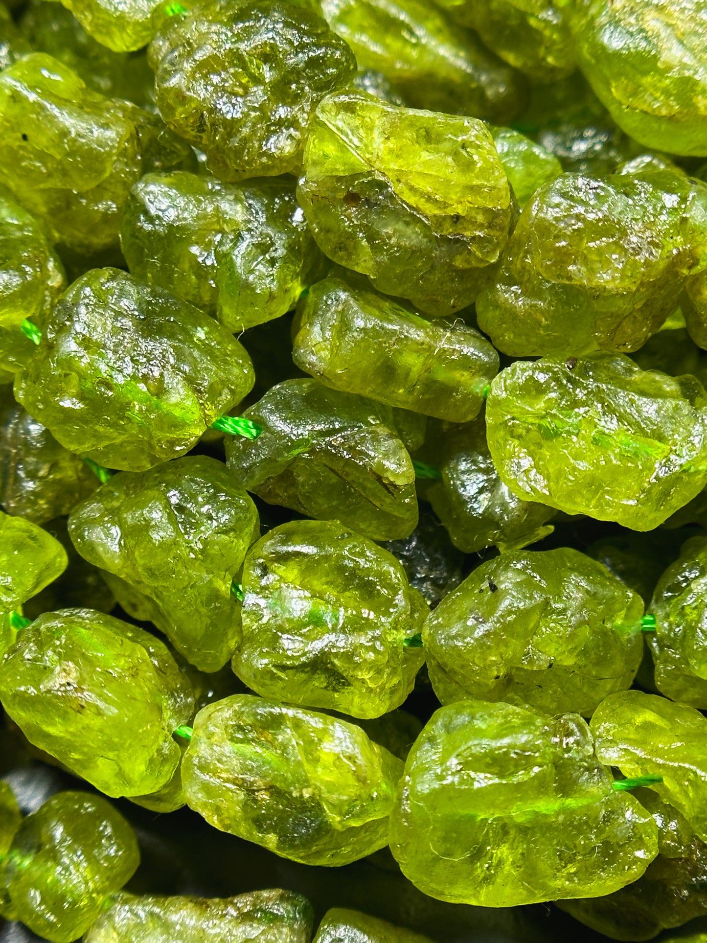 Natural Raw Green Peridot Gemstone Bead Freeform Nugget Shape Bead, Beautiful Natural Green Peridot Gemstone Beads Full Strand 15.5"