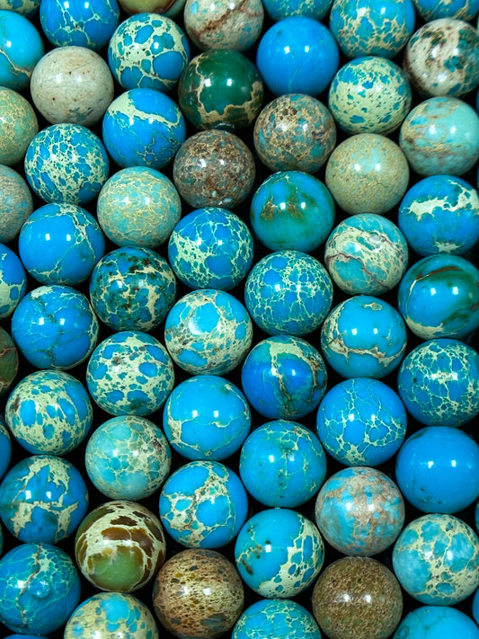 Natural Sea Sediment Jasper Gemstone Bead 6mm 8mm 10mm Round Beads, Beautiful Turquoise Blue Color Imperial Jasper Beads Full Strand 15.5"