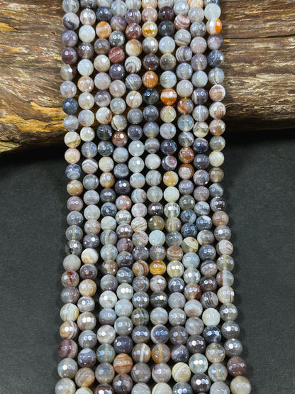 Mystic Natural Botswana Agate Gemstone Bead Faceted 8mm Round Beads, Beautiful Natural Multicolor Gray Brown Botswana Agate Stone Bead 15.5"