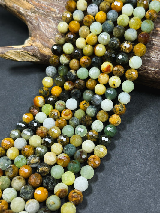 Natural Flower Jade Gemstone Bead Faceted 6mm 8mm 10mm Round Beads, Gorgeous Natural Multicolor Flower Jade Gemstone Beads Full Strand 15.5"