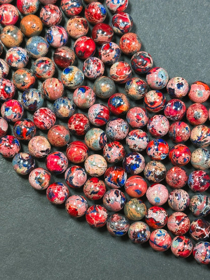 Natural Sea Sediment Jasper Gemstone 4mm 6mm 8mm 10mm Round Beads, Beautiful Red Blue Beige Colors Imperial Jasper Beads Full Strand 15.5"