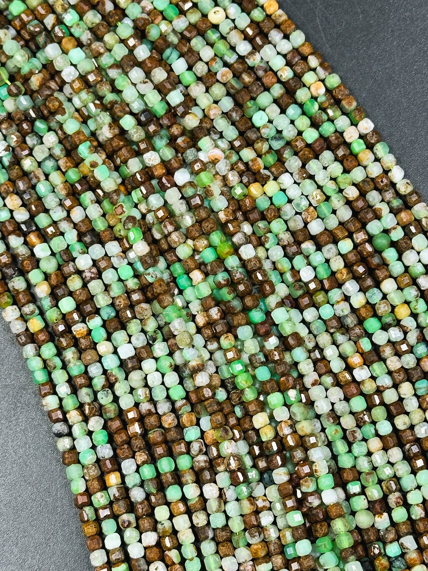 NATURAL Chrysoprase Gemstone Bead Faceted 3mm Cube Shape, Beautiful Natural Green Brown Color Chrysoprase Gemstone Beads Full Strand 15.5"