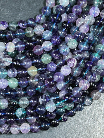 Natural Dark Fluorite Gemstone Bead 6mm 8mm 10mm Round Beads, Gorgeous Natural Multicolor Green Purple Blue Fluorite Beads Full Strand 15.5"