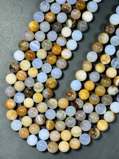 Natural Mixed Gemstone Beads 6mm 8mm 10mm Round Bead, Beautiful Natural Multicolor Blue Brown Color Multi Mixed Gemstone Bead 15.5" Strand