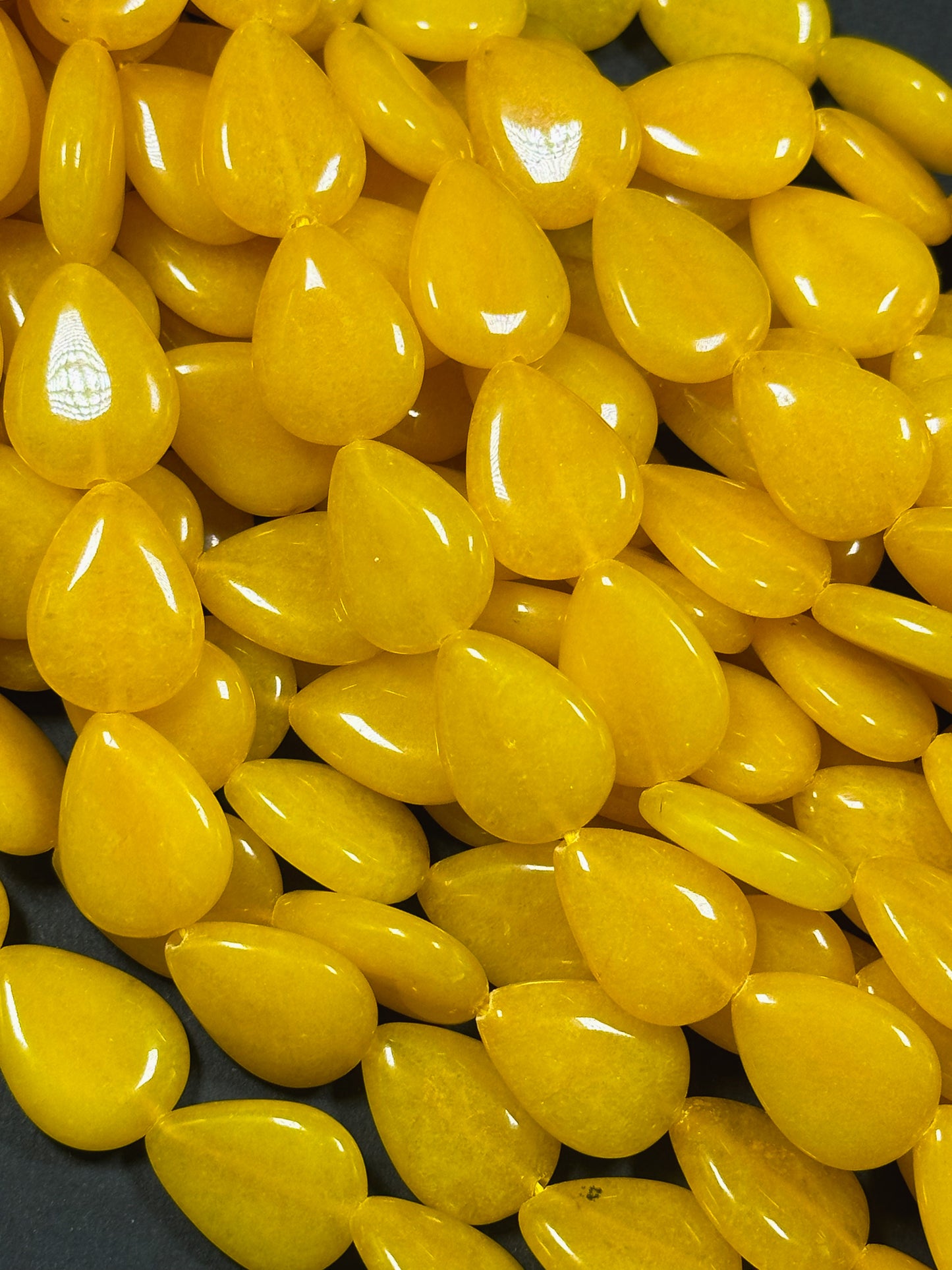 Natural Yellow Jade Gemstone Bead 20x15mm Teardrop Shape, Beautiful Yellow Color Jade Gemstone Beads, Excellent Quality Full Strand 15.5"