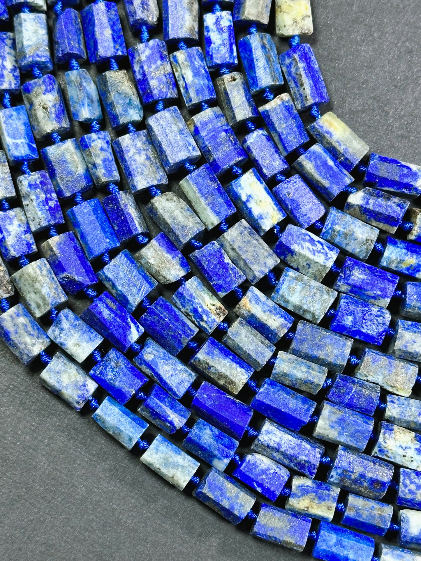 Natural Matte Lapis Lazuli Gemstone Faceted 12x8mm Tube Shape Bead, Beautiful Natural Blue Color Matte Lapis Gemstone Bead Full Strand 15.5"