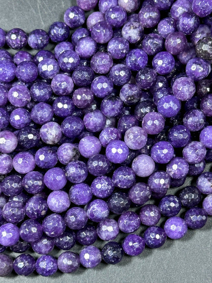 NATURAL Lepidolite Gemstone Bead Faceted 6mm 8mm 10mm Round Bead, Beautiful Deep Dark Purple Color Lepidolite Gemstone Beads Full Strand 15.5"