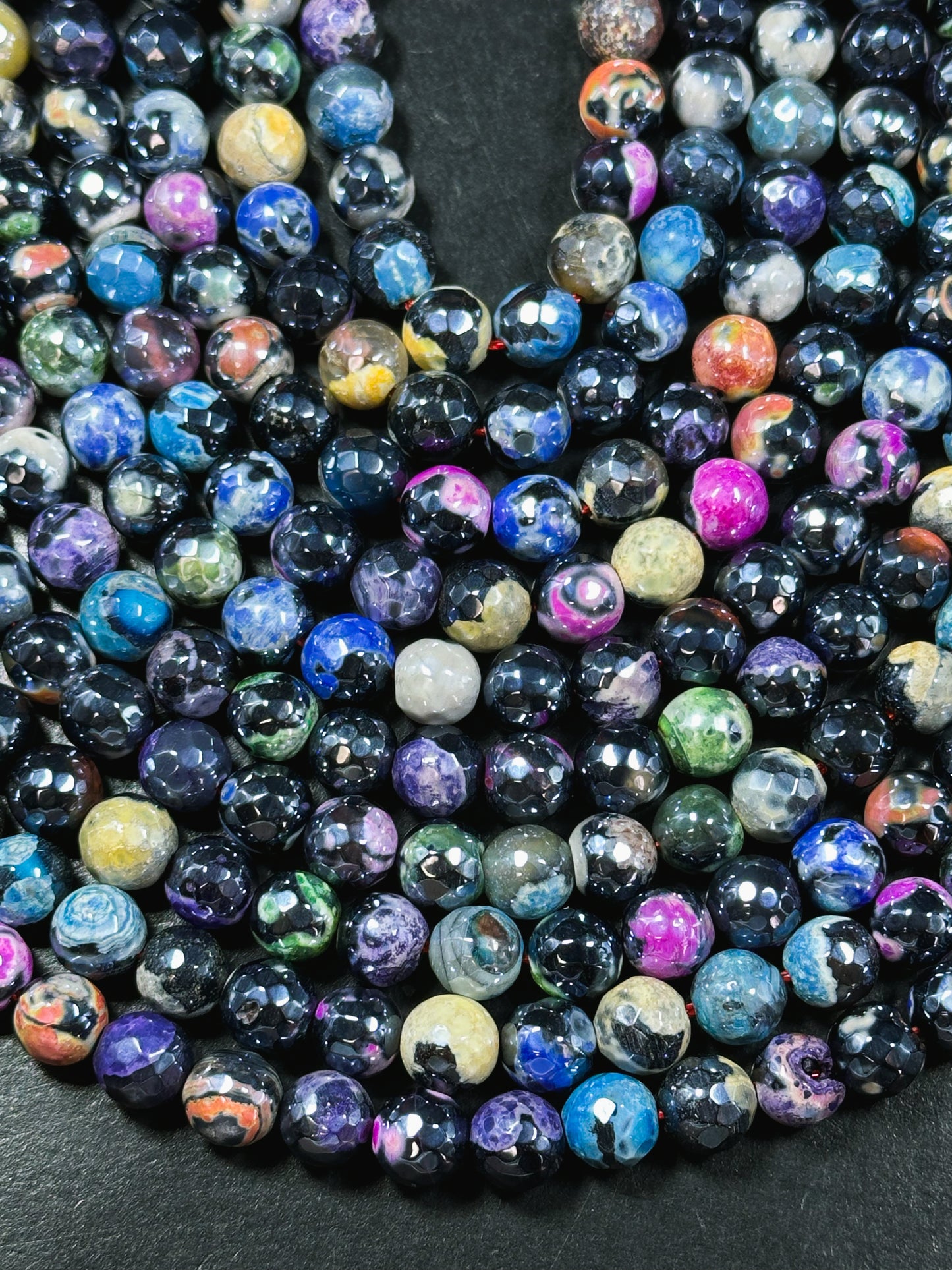 Mystic Natural Tibetan Agate Gemstone Bead Faceted 8mm 10mm Round Beads, Beautiful Mystic Multicolor Agate Stone Beads, Full Strand 15.5"