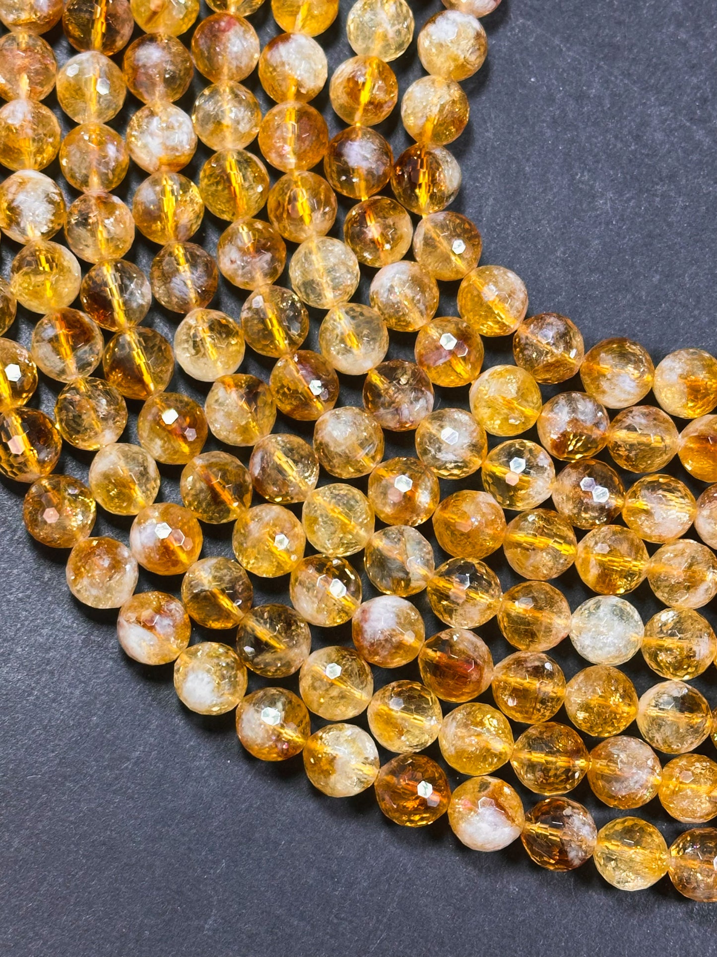 AAA Natural Citrine Gemstone Bead, Faceted 6mm 8mm 10mm Round Beads, Gorgeous Natural Golden Orange Yellow Citrine, Excellent Quality 15.5"