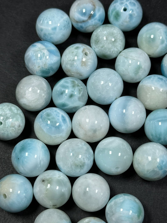 AAA Natural Larimar Gemstone Beads 14mm Round Beads, Beautiful Natural Blue White Color Genuine Larimar Gemstone Beads, LOOSE BEADS (1pc)