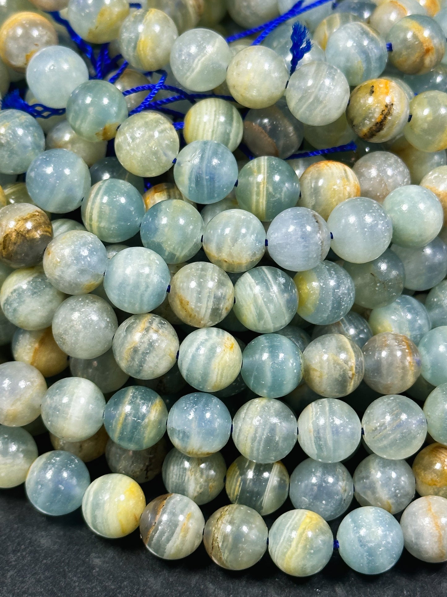 AAA Natural Calcite Gemstone Bead 6mm 8mm 10mm Round Bead. Gorgeous Natural Aqua Blue Brown Calcite Gemstone Bead