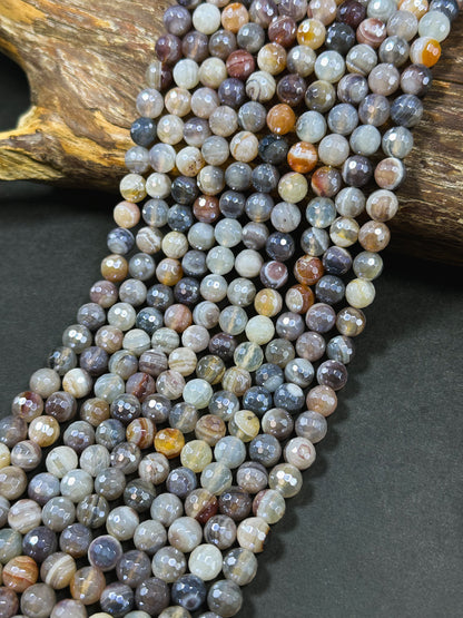 Mystic Natural Botswana Agate Gemstone Bead Faceted 8mm Round Beads, Beautiful Natural Multicolor Gray Brown Botswana Agate Stone Bead 15.5"