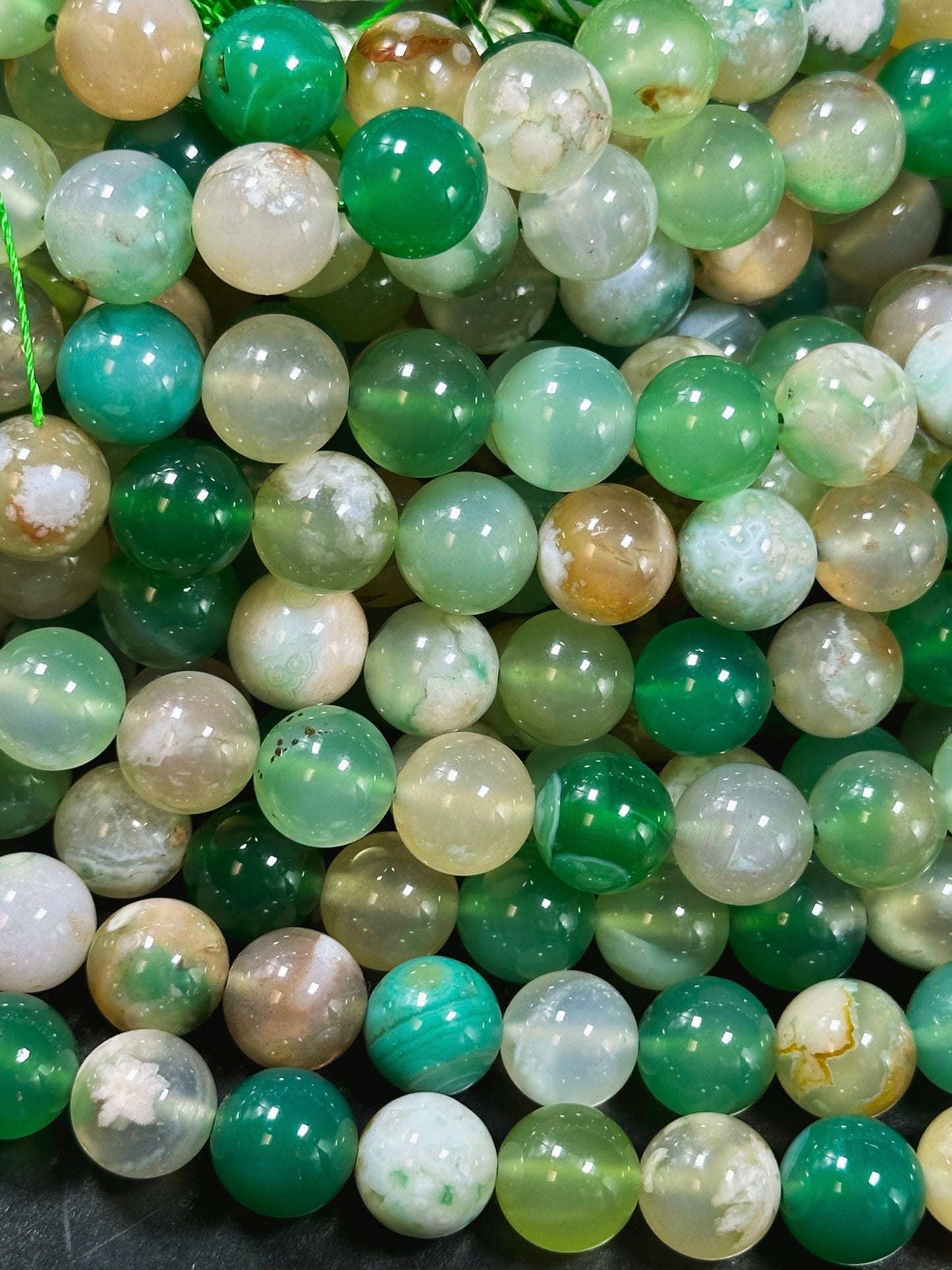 AAA Natural Green Blossom Flower Agate 6mm 8mm 10mm Round Beads, Beautiful Green Beige Color Flower Agate Beads, Excellent Quality Full Strand 15.5"