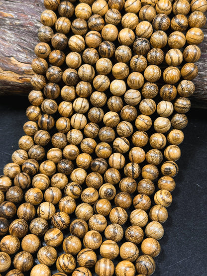 Natural Tiger Skin Sandalwood Beads 8mm 10mm Round Beads, Natural Light Brown Aromatic Wood Meditation Prayer Mala Beads Full Strand 15.5"