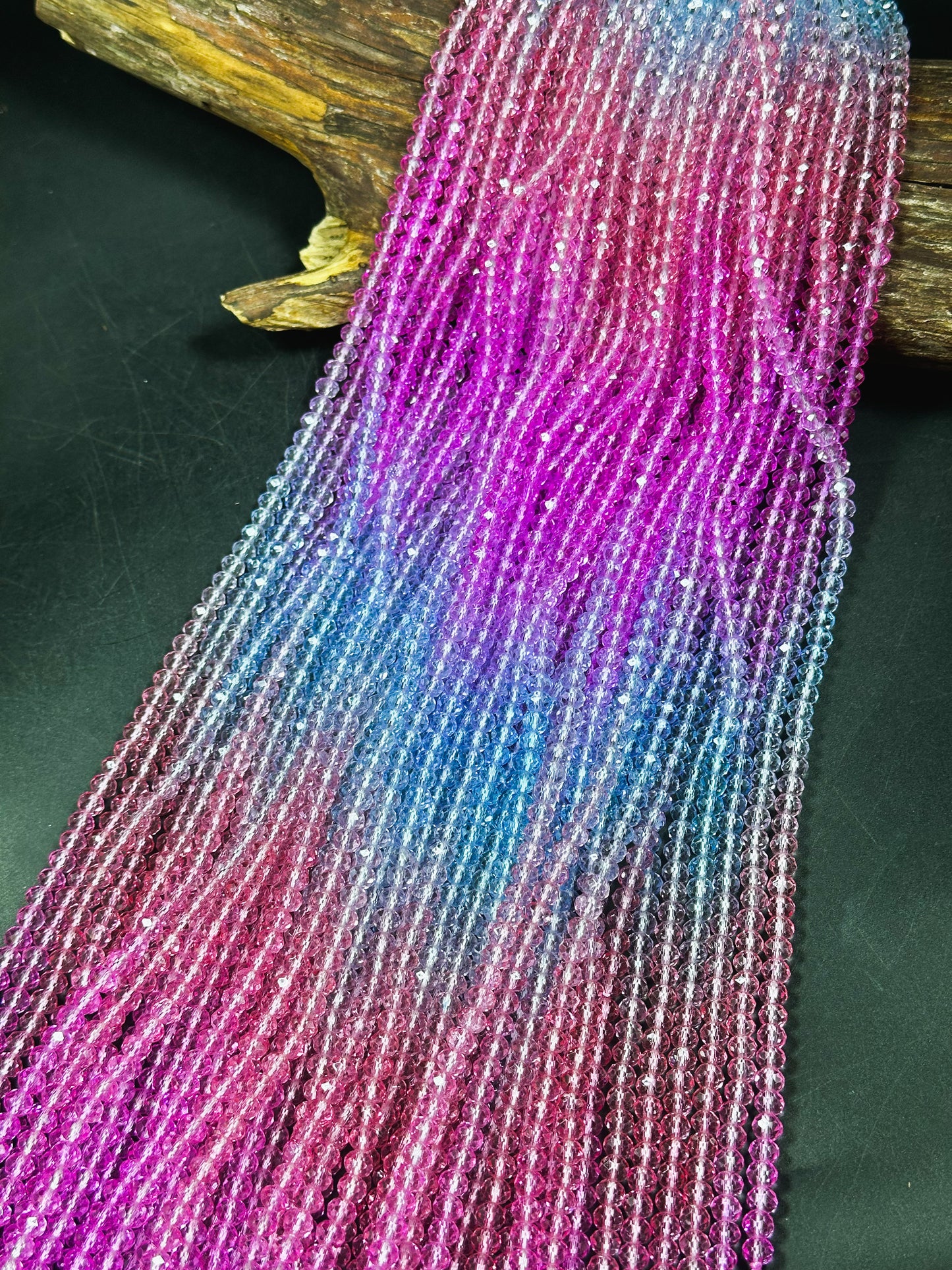 Gorgeous Multicolor Crystal Beads Faceted 4mm 6mm 8mm Rondelle Shape, Beautiful Blue Pink Cotton Candy Color Crystal Beads Full Strand 14.4"