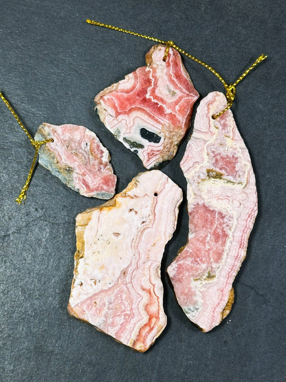 Natural Raw Rhodochrosite Slice Pendant, Freeform Shape Rough Polished Raw Rhodochrosite Pendant Beautiful Natural Pink Rhodochrosite Slices