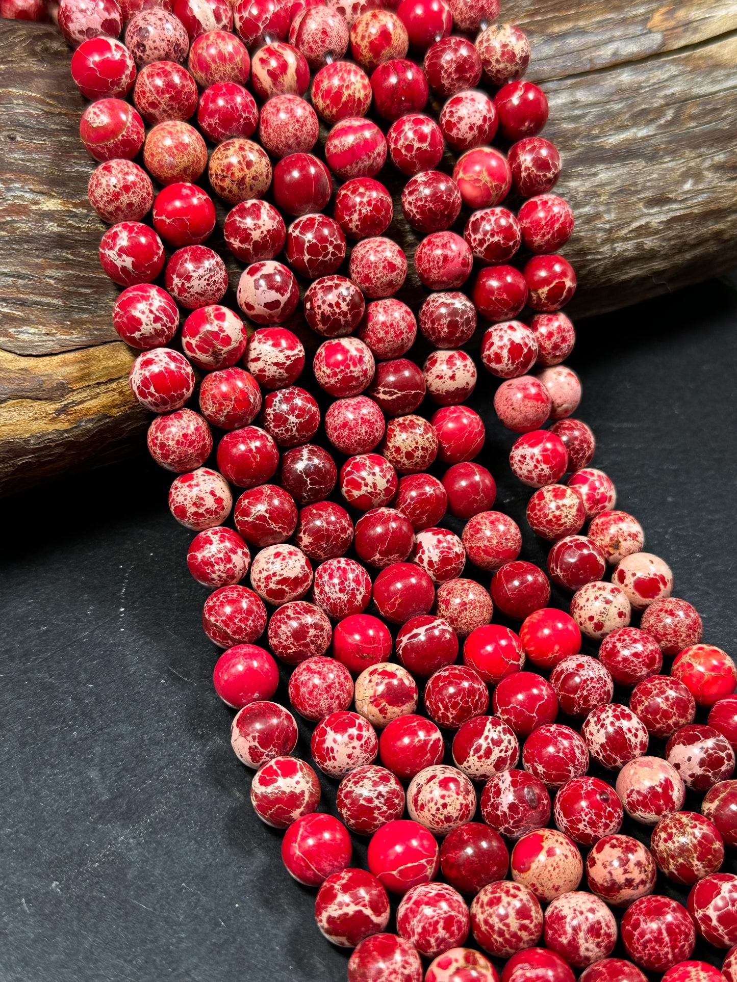 Natural Sea Sediment Jasper Gemstone Bead 6mm 8mm 10mm Round Beads, Beautiful Red Beige Color Imperial Jasper Beads Full Strand 15.5"