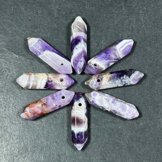 Natural Amethyst Gemstone Bead Faceted 33x8mm Double Point Shape Beautiful Natural Purple Banded Amethyst Gemstone Bead Focal Pendant Piece