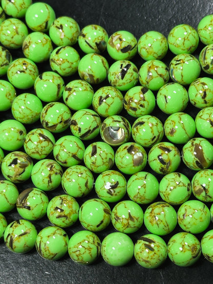 Beautiful Howlite Abalone Shell Bead 6mm 8mm 10mm Round Bead, Gorgeous Neon Green Color Howlite Natural Abalone Shell Bead Full Strand 15.5"