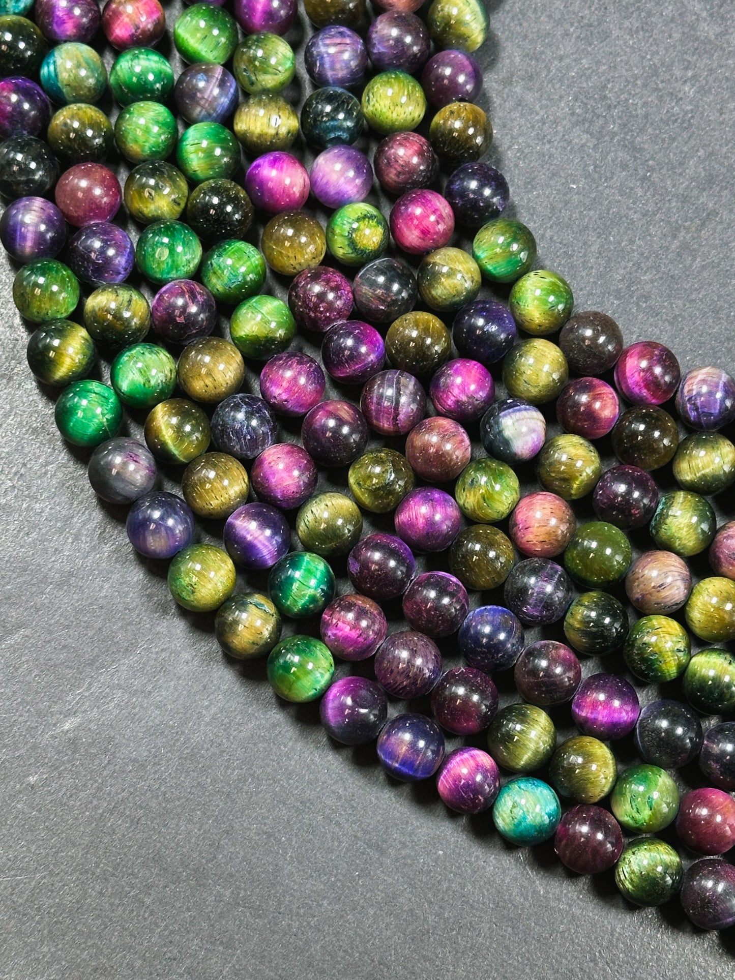 Multicolor Green Galaxy Tiger Eye Gemstone 6mm 8mm 10mm Round Beads, Gorgeous Multicolor Green Purple Teal Color Galaxy Tiger Eye Beads 15.5"