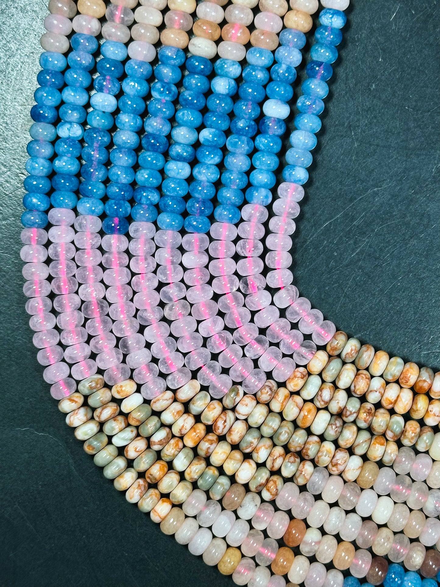 Natural Mixed Gemstone Beads 8x5mm Rondelle Shape, Beautiful Rose Quartz Jasper Flower Agate Blue Apatite Gemstone Beads, Full Strand 15.5"