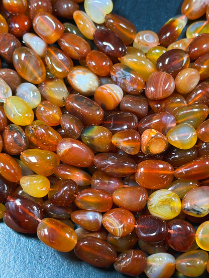 Natural Carnelian Gemstone Bead Freeform Pebble Shape Bead, Beautiful Natural Red Orange Color Carnelian Bead, Great Quality 15.5" Strand