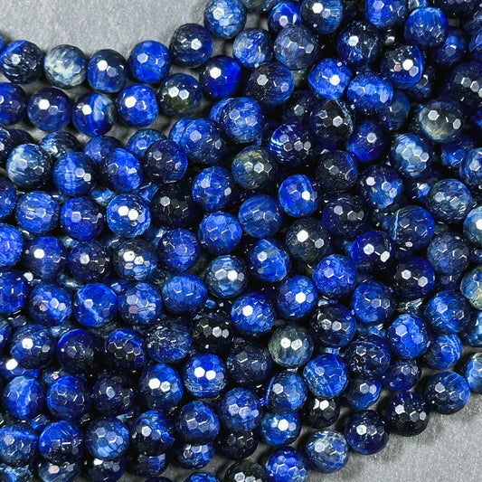 Natural Blue Tiger Eye Gemstone Bead Faceted 8mm 10mm Round Beads, Beautiful Royal Blue Color Tiger Eye Gemstone, Great Quality 15.5" Strand