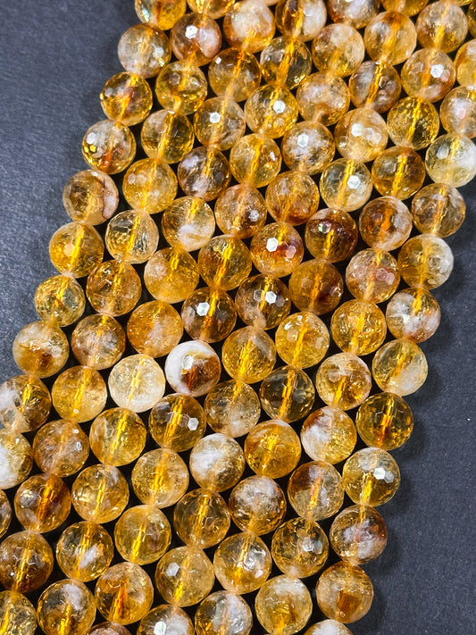 AAA Natural Citrine Gemstone Bead, Faceted 6mm 8mm 10mm Round Beads, Gorgeous Natural Golden Orange Yellow Citrine, Excellent Quality 15.5"