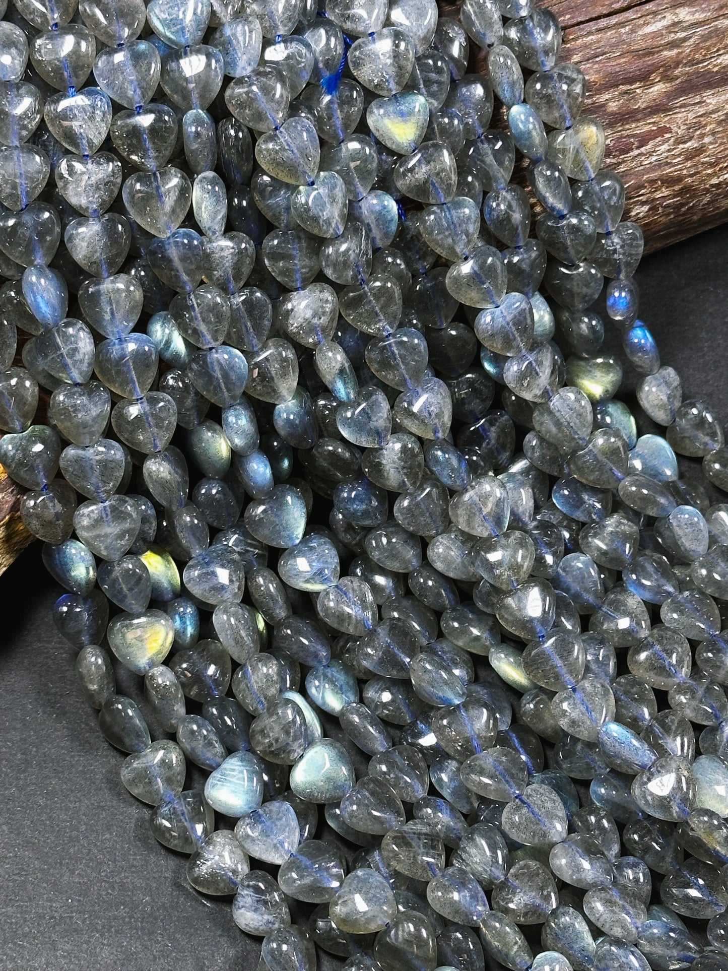 Natural Labradorite Gemstone Bead 10mm Heart Shape, Gorgeous Blue Rainbow Flash Gray Labradorite Bead Excellent Quality Full Strand 15.5"