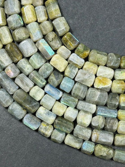 Natural Labradorite Gemstone Bead Faceted Tube Shape Bead, Gorgeous Natural Gray Brown Color, Blue Rainbow Flash Labradorite Beads 15.5"