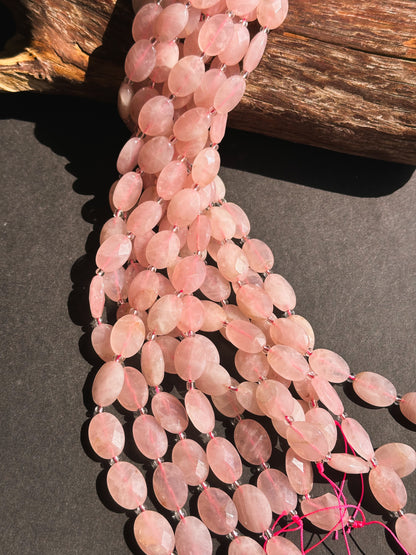 Natural Rose Quartz Gemstone Bead Faceted 18x13mm Oval Shape Bead, Beautiful Natural Rose Pink Color Rose Quartz Gemstone Beads 15.5" Strand