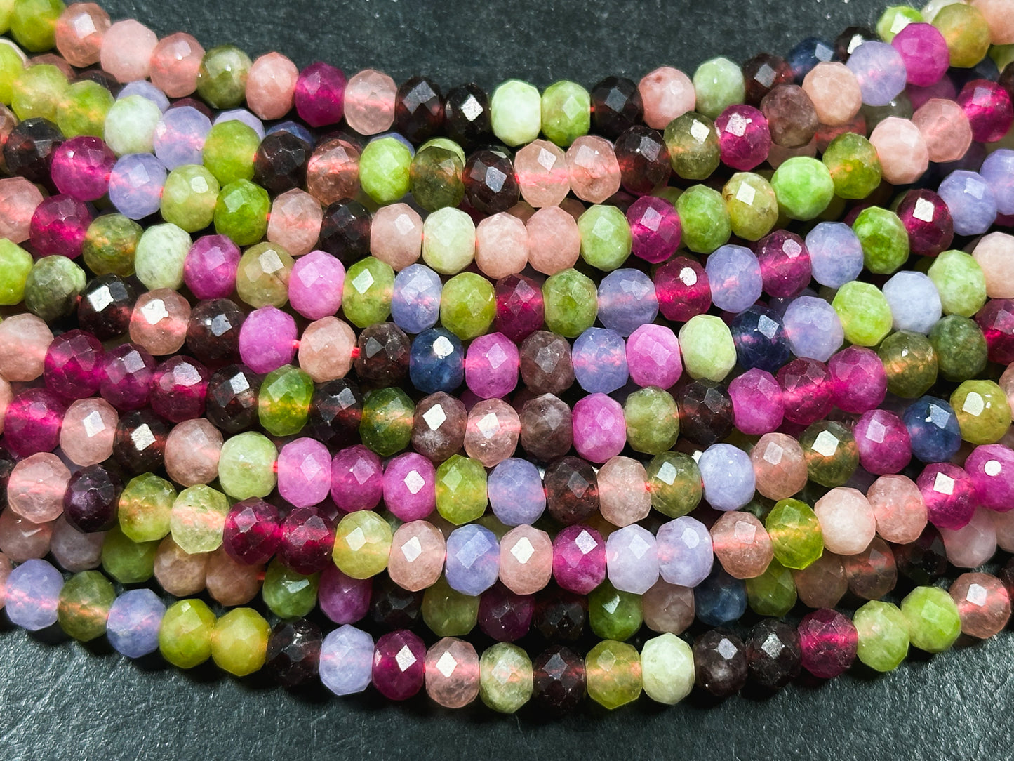 Natural Tourmaline Quartz Gemstone Bead Faceted 6x4mm Rondelle Shape, Beautiful Multicolor Tourmaline Quartz Bead Great Quality 15.5" Strand