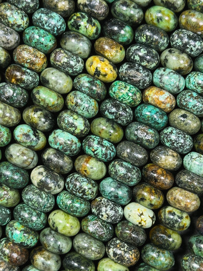 Natural African Turquoise Gemstone Bead 10x6mm Rondelle Shape, Beautiful Natural Green Brown Turquoise, Excellent Quality Full Strand 15.5"