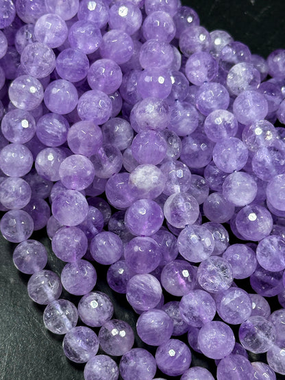 AAA Natural Lavender Jade Gemstone Bead Faceted 6mm 8mm 10mm Round Bead, Gorgeous Natural Clear Lavender Purple Jade Excellent Quality 15.5"