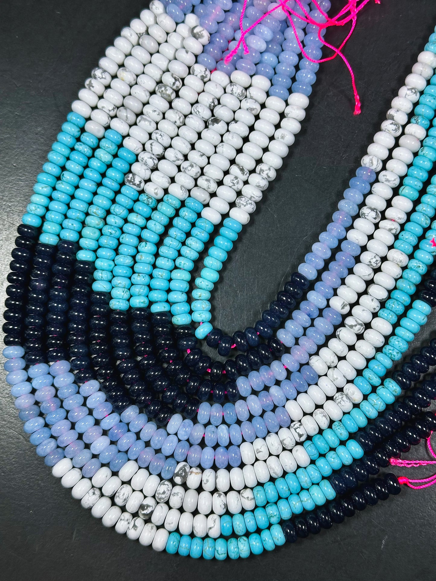 Natural Mixed Gemstone Beads 8x5mm Rondelle Shape, Beautiful Multi Stone Howlite Turquoise Aquamarine Blue Jade Gemstone Beads, Full Strand 15.5"