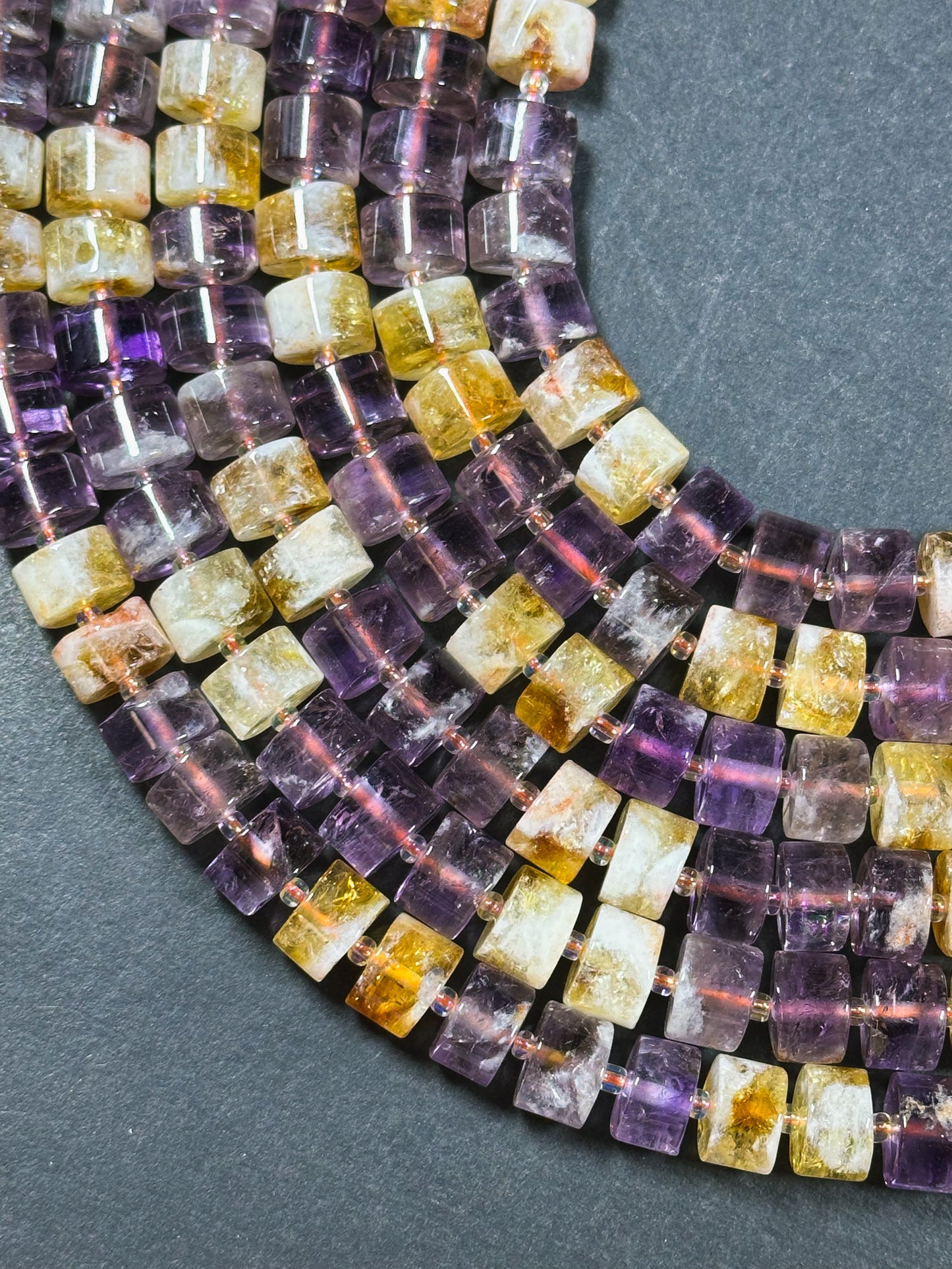 Natural Ametrine Gemstone Beads 11x8mm Cylinder Rondelle Beads, Gorgeous Natural Purple Orange Color Ametrine Beads, Excellent Quality 15.5"