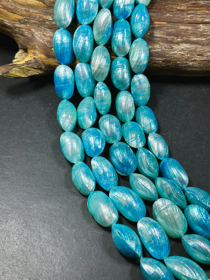 Natural Blue Sea Shell Beads, Natural 24x12mm Sea Shell Oval Shape Beads, Gorgeous Aqua Sea Blue Color Sea Shell Beads, 15.5" Strand