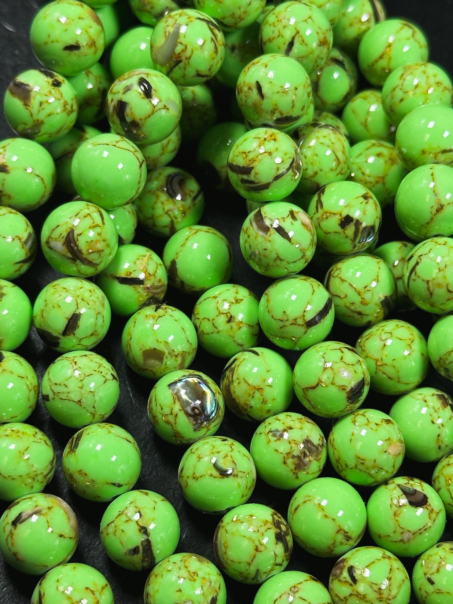 Beautiful Howlite Abalone Shell Bead 6mm 8mm 10mm Round Bead, Gorgeous Neon Green Color Howlite Natural Abalone Shell Bead Full Strand 15.5"